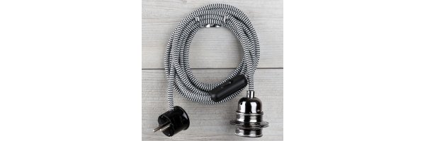 Textilkabel mit E27 Fassung Metall Schalter und Stecker