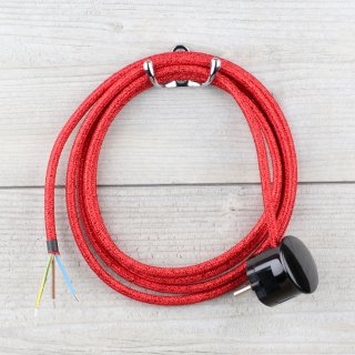 Textilkabel Anschlussleitung Zuleitung 2-5m rot metallic mit Schutzkontakt-Winkelstecker