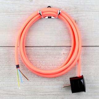 Textilkabel Neon-Magenta 3-adrig mit Schutzkontakt-Winkelstecker Anschlussleitung Zuleitung 1-5m
