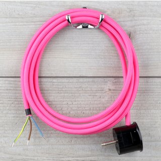 Textilkabel Anschlussleitung Zuleitung 2-5m pink mit Schutzkontakt-Winkelstecker