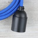 Textilkabel Dunkelblau mit E27 Lampenfassung Glattmantel Kunststoff schwarz 1-5m