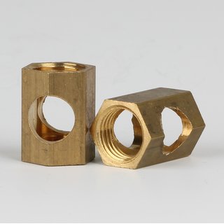 6 kant Auslass-Muffe Gewinde-Adapter Messing roh M10x1 Innengewinde auf M10x1 Innengewinde 12x17mm 2 Auslässe