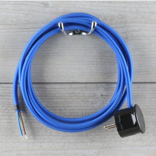 Textilkabel Anschlussleitung Zuleitung 2-5m dunkelblau mit Schutzkontakt-Winkelstecker