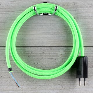 Textilkabel Anschlussleitung Zuleitung 1-5m neon-grün mit Euro-Flachstecker