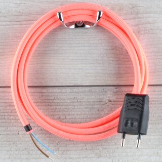 Textilkabel Neon-Magenta 2-adrig mit Euro-Flachstecker Anschlussleitung Zuleitung 1-5 Meter