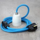 Textilkabel Blau mit E27 Porzellanfassung Schnurschalter...