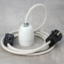 Textilkabel Kiesel mit E27 Porzellanfassung Schnurschalter und Schutzkontakt-Stecker schwarz
