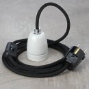 Textilkabel Schwarz mit E27 Porzellanfassung Schnurschalter und Schutzkontakt-Stecker schwarz