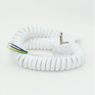 Spiralkabel Wendelleitung mit Schutzkontakt-Stecker weiß 3-adrig 3x1,0 mm² dehnbar bis 2,5 Meter