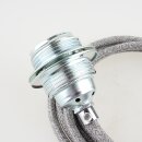 Textilkabel Steingrau mit E27 Lampenfassung Metall verchromt und 2 Schraubringe 1-5m