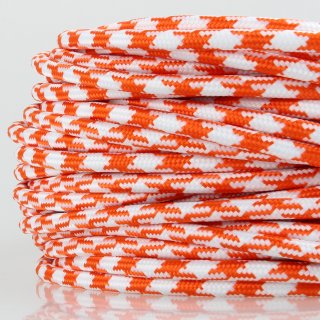 Textilkabel Hahnenkamm Muster Orange weiß 2-adrig 2x0,75 Schlauchleitung textilummantelt