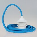 Textilkabel Blau mit E27 Dach-Lampenfassung weiß 1-5m
