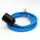 Textilkabel Blau mit E27 Lampenfassung Bakelitoptik...