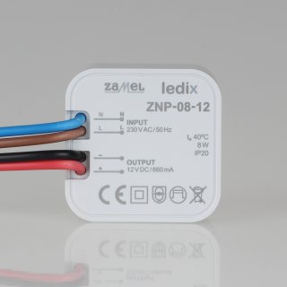 LED Netzteil Trafo 12V (DC) 8W elektronisch ledix ZNP-08-12