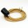 Textilkabel Gold mit E27 Lampenfassung Bakelitoptik schwarz und Zugentlastung Metall chrom