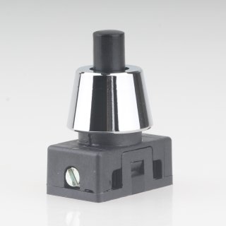 Lampen Einbau-Druckschalter schwarz mit M10x1 Schrägmutter glatt Messing verchromt 250V/2A 1-polig