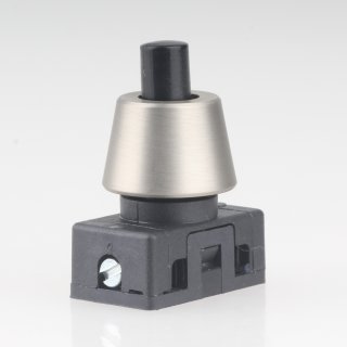 Lampen Einbau-Druckschalter schwarz mit M10x1 Schrägmutter glatt Edelstahloptik 250V/2A 1-polig