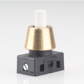 Lampen Einbau-Druckschalter weiß mit M10x1 Schrägmutter glatt Messing roh 250V/2A 1-polig