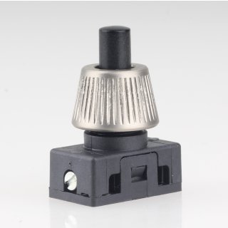 Lampen Einbau-Druckschalter schwarz mit M10x1 Schrägmutter gerändelt Edelstahloptik 250V/2A 1-polig