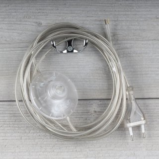 PVC Lampen Anschlussleitung transparent 4 Meter mit Fußschalter und Euro-Flachstecker