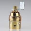 E27 Lampenfassung Metall vermessingt mit Winkel und Zugentlastung Messing roh