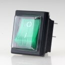 Einbau-Wippschalter grün beleuchtet 2-polig EIN/AUS 30x22mm 250V/16A mit PVC-Schutzkappe