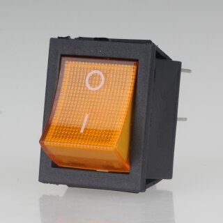 Einbau-Wippschalter gelb beleuchtet 2-polig EIN/AUS 30x22mm 250V/16A mit PVC-Schutzkappe