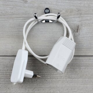 Flacher Euro-Winkelstecker mit Schalter 80cm Kabel Euro-Kupplung weiß
