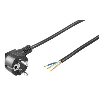 2m Netzkabel Anschlusskabel 3x0,75mm² schwarz mit Schutzkontakt Winkel-Stecker