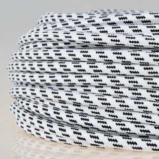 Textilkabel Stoffkabel schwarz-weiß 3-adrig 3x0,75 Zug-Pendelleitung S03RT-F 3G0,75