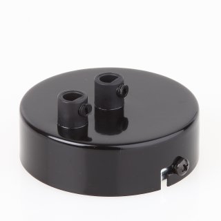 Lampen Metall Baldachin 80x25mm schwarz   für 2 Lampenpendel mit Zugentlaster Kunststoff