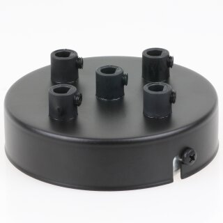 Lampen-Baldachin 100x25mm Metall schwarz mit Zugentlaster Kunststoff für 5 Lampenpendel