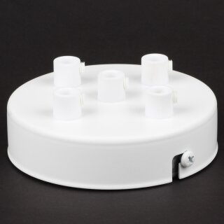 Lampen-Baldachin 100x25mm Metall weiß mit Zugentlaster Kunststoff für 5 Lampenpendel