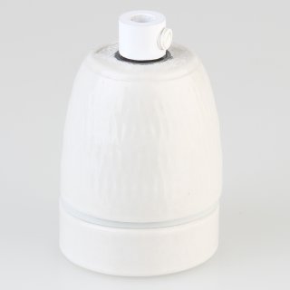 E27 Premium Porzellanfassung glasiert mit Kabel Zugentlastung Metall weiß 250V/4A