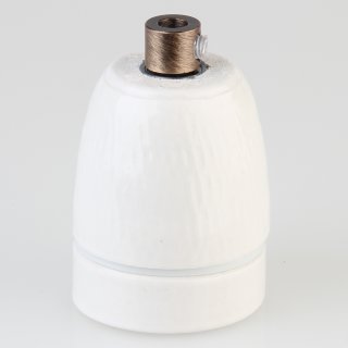 E27 Premium Porzellanfassung glasiert mit Kabel Zugentlastung Metall Antik Fume 250V/4A