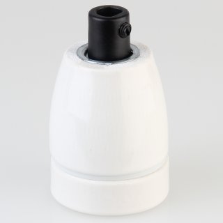 E27 Premium Porzellanfassung glasiert mit Kabel Zugentlastung M13x1 schwarz 250V/4A