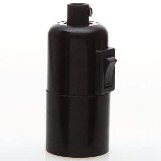 E27 Bakelit Vintage Fassung schwarz mit Glattmantel Wippschalter Kunststoff Zugentlaster schwarz