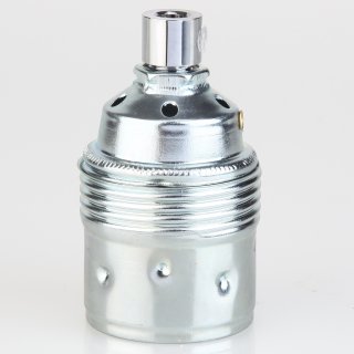E27 Lampenfassung Metall verchromt mit Glattmantel und Zugentlastung Keramik Innenkern 250V/4A