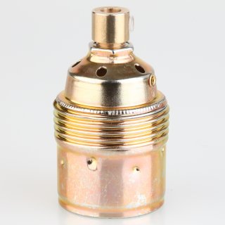E27 Lampenfassung Metall vermessingt mit Glattmantel und Zugentlastung Keramik Innenkern 250V/4A