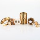 E14 Lampenfassung Metall vermessingt mit Rändel Zugentlastung und 2 Schraubringe 250V/4A