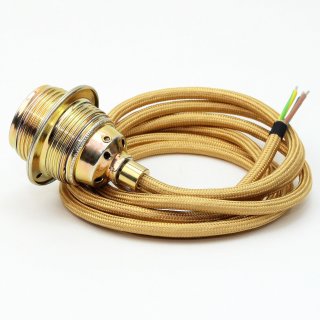 Textilkabel Lampenpendel gold E27 Metallfassung inkl. Klemmnippel Zugentlaster Metall vermessingt