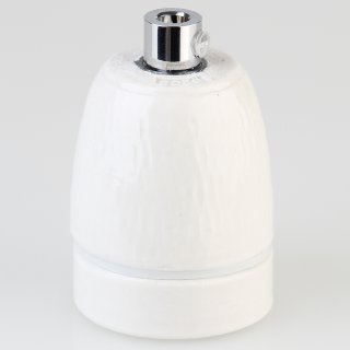 E27 Premium Porzellanfassung glasiert mit Kabel Zugentlastung Metall verchromt 250V/4A