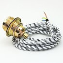 Textilkabel Lampenpendel schwarz-weiss E27 Metallfassung inkl. Klemmnippel Zugentlaster Metall vermessingt