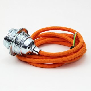 Textilkabel Lampenpendel orange E27 Metallfassung inkl. Klemmnippel Zugentlaster Metall verchromt