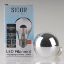 Sigor LED Filament Kopfspiegellampe silber 7W(=50W) 230V AGL-Form klar E27 Sockel warmweiß dimmbar