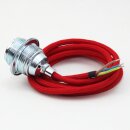 Textilkabel Rot mit E27 Lampenfassung Metall verchromt und 2 Schraubringe 1-5m