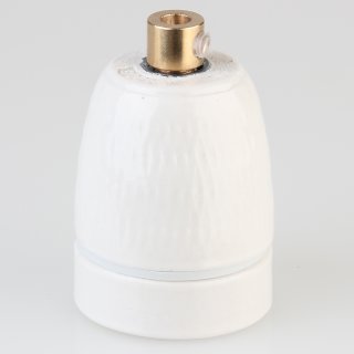 E27 Premium Porzellanfassung glasiert mit Kabel Zugentlastung Messing roh 250V/4A