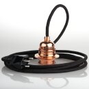 Textilkabel Schwarz mit E27 Lampenfassung verkupfert und...