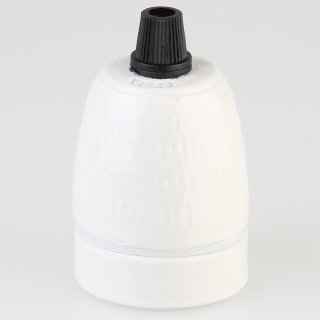 E27 Premium Porzellanfassung glasiert mit Kabel Rändel Zugentlastung Kunststoff schwarz 250V/4A