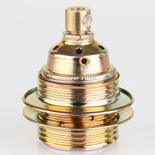 E27 Premium Metallfassung vermessingt mit Außengewinde inkl. Klemmnippel Zugentlaster 2 Schraubringe